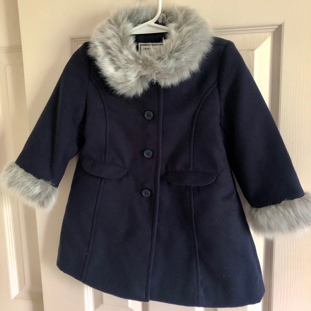 Janie and Jack navy blue peacoat w/ gloves, 18-24mos